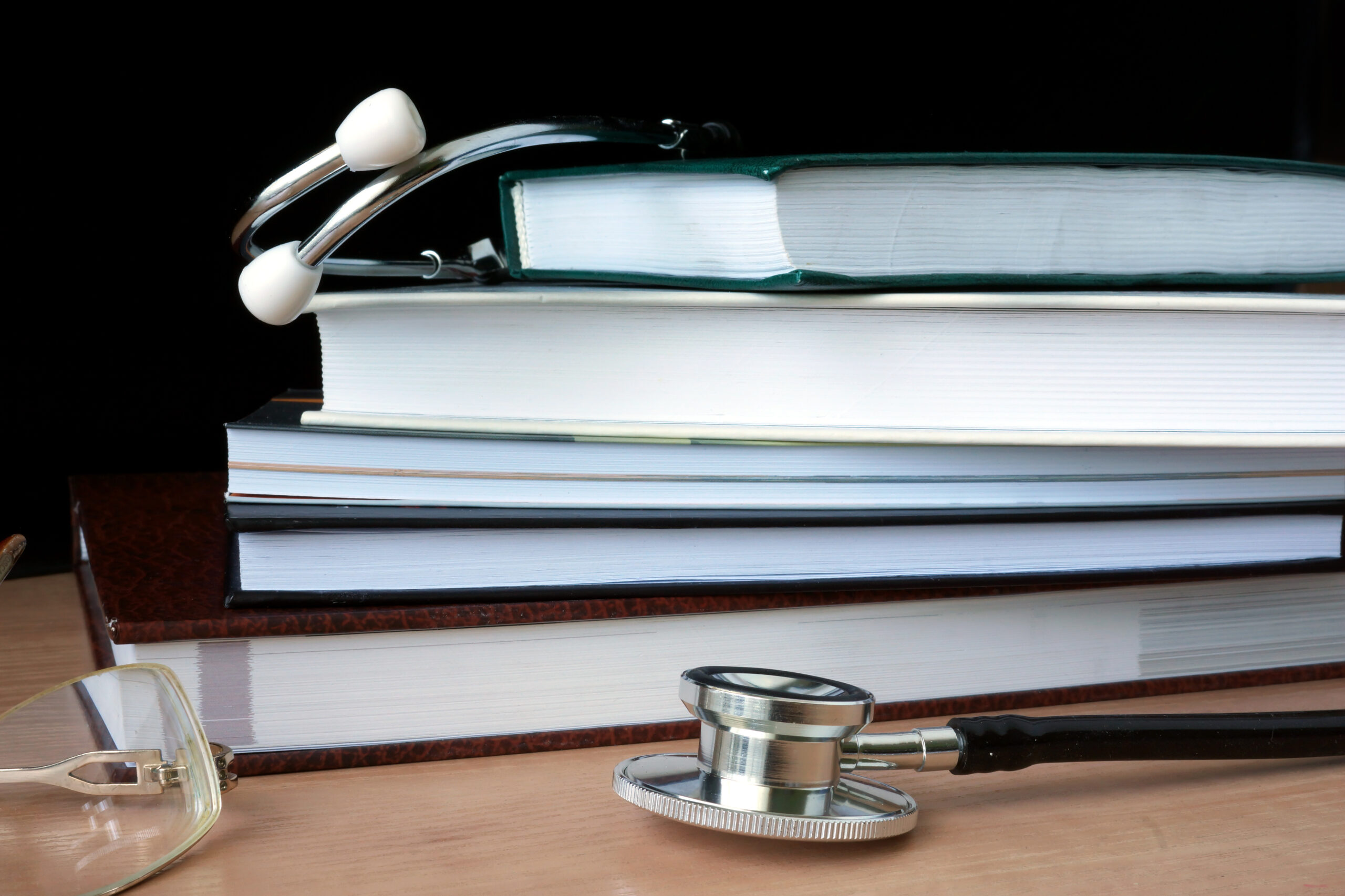 Stethoscope with books. Medical education concept